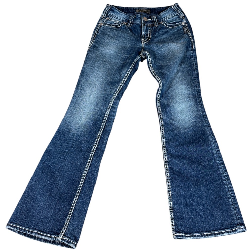Silver Co. Suki Surplus Bootcut Jeans Womens‎ 26x32 (27x29.5) Blue Logo Travel